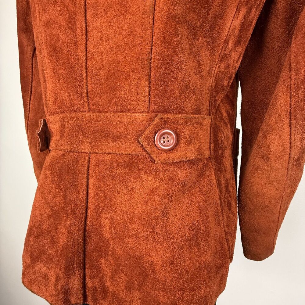 Vintage 70s Rust Orange Suede Leather Blazer Jacket Trappeur Korea - Picture 15 of 15